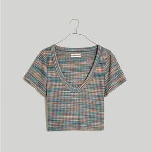 Ribbed V-Neck Crop Tee in Space-Dye